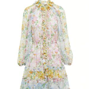 ZIMMERMANN floral ruffled mini dress long sleeve pastel